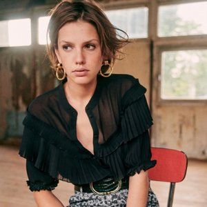 Sezane Black Tommette Shirt in size 4